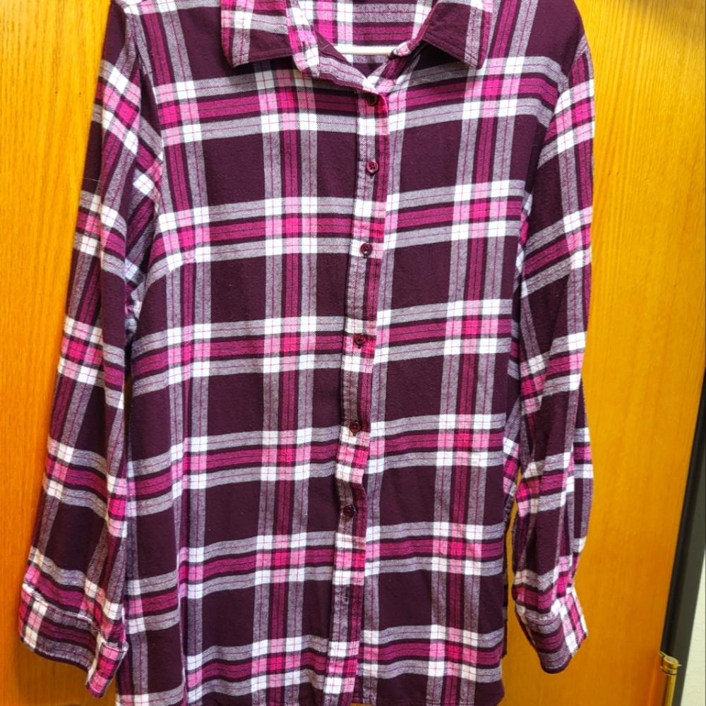 Cute Flannel Shirt by Ellos Size L (18/20), Color Pink/White